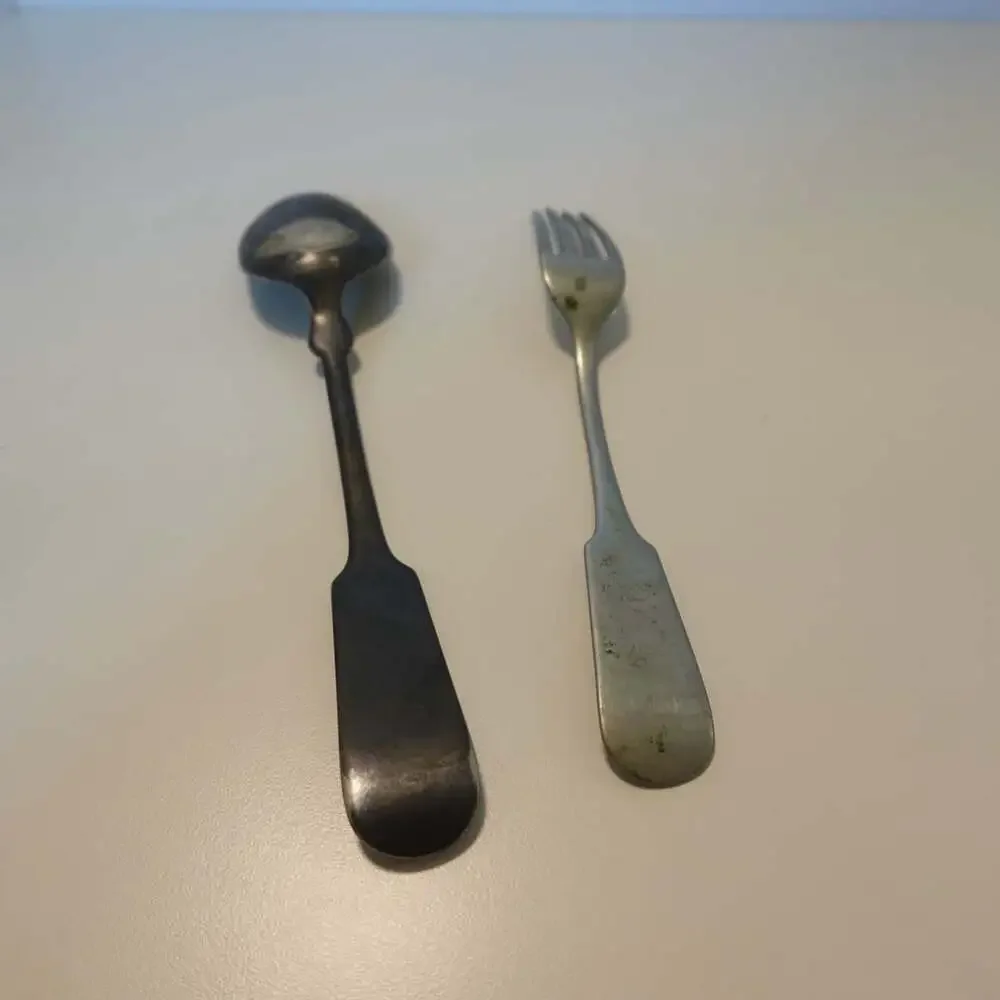 Antique R engraved Fork with spoon Set Silver
